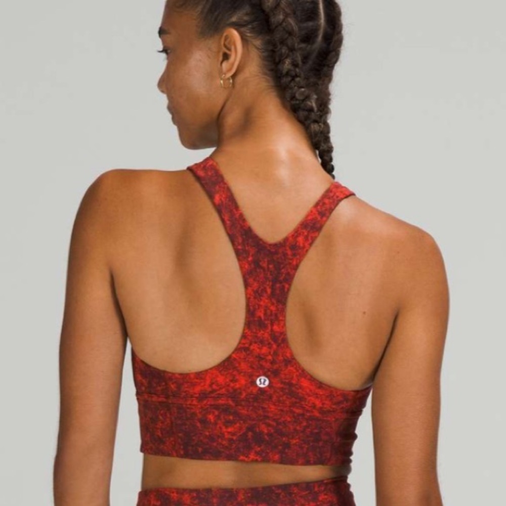 Lululemon Wunder Train Longline Bra C/D Cup Denim Wash Print Autumn Red Black - Picture 2 of 7